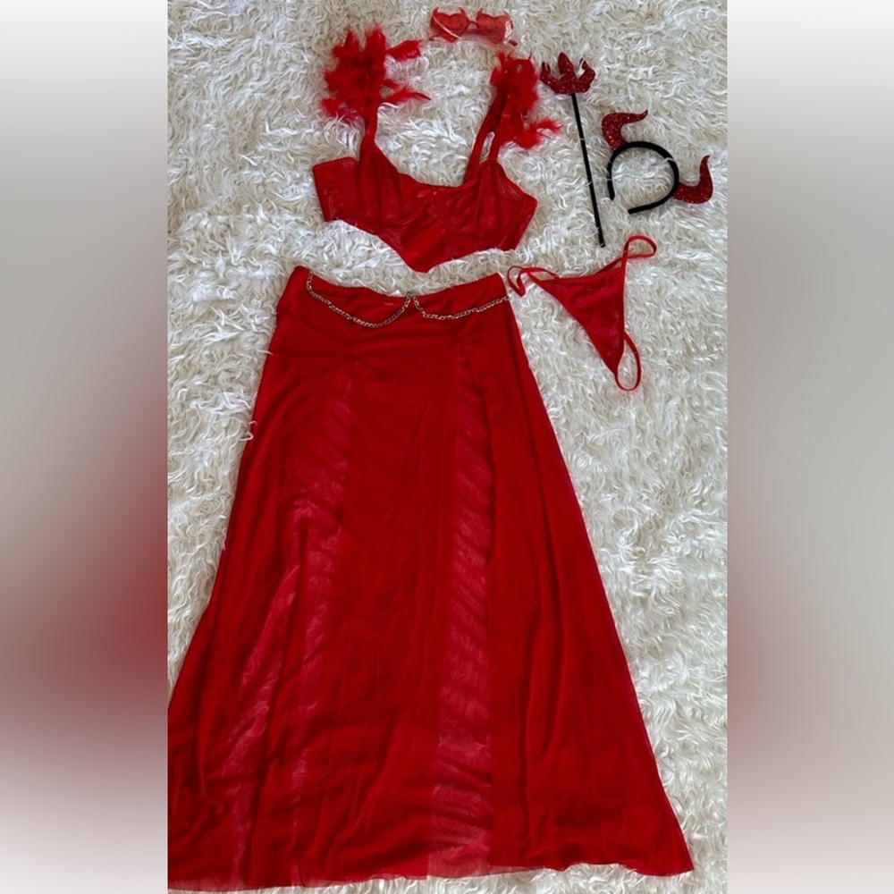 NEW - Red Sheer Two-Piece Set with Chain Detail